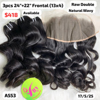 3pcs 24" and 22" 13x4 frontal Natural wavy double drawn raw hair (A553)