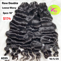 3pcs 18" Loose wavy double drawn raw hair (A555)