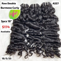 3pcs 18" Burmese curly double drawn raw hair (A557)