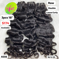 3pcs 18" Loose curly double drawn raw hair (A556)
