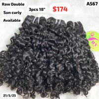 3pcs 18" Sun curly double drawn raw hair (A567)