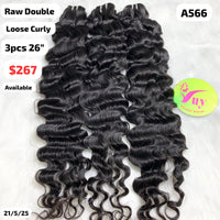 3pcs 26" Loose curly double drawn raw hair (A566)