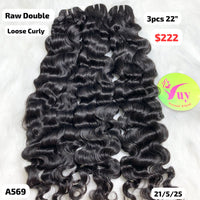 3pcs 22" Loose curly double drawn raw hair (A569)