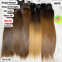 10pcs 18" natural straight single donor hair mix color (A572)