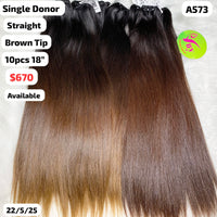 10pcs 18" natural straight single donor hair brown tip color (A573)
