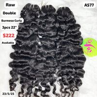 3pcs 22" Burmese curly double drawn raw hair (A577)
