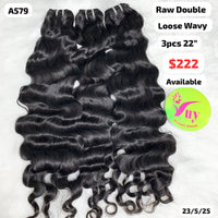 3pcs 22" Loose wave double drawn raw hair (A579)