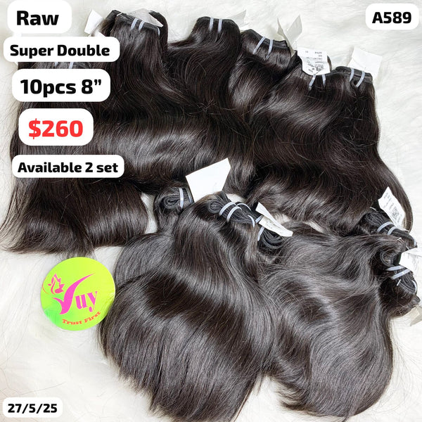 DEAL 10pcs 8" slight wave super double drawn raw hair (A589)
