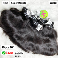 DEAL 10pcs 10" slight wave super double drawn raw hair (A588)
