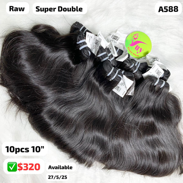 DEAL 10pcs 10" slight wave super double drawn raw hair (A588)