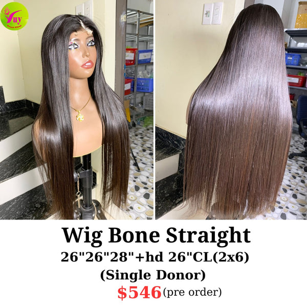 [PRE-ORDER] 28" 2x6 HD lace wig bone straight single donor hair (made from 26"26"28" and 26" 2x6 HD closure)