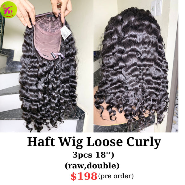 [PRE-ORDER] 18" half wig loose curly raw hair (made from 3pcs 18")