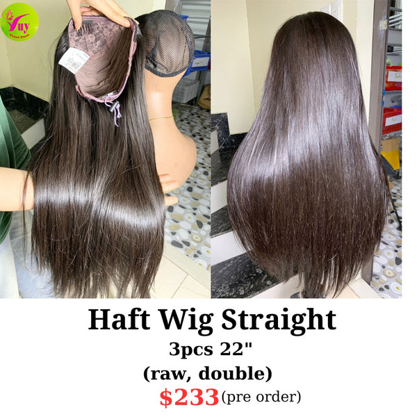 [PRE-ORDER] 22" half wig straight raw hair (made from 3pcs 22")
