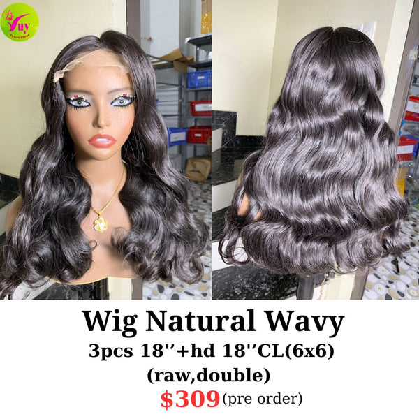 [PRE-ORDER] 18" 6x6 HD lace wig natural wave raw hair (made from 3pcs 18" and 18" 6x6 HD closure)