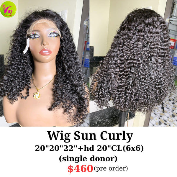 [PRE-ORDER] 22" 6x6 HD lace wig sun curly single donor hair (made from 20"20"22" and 20" 6x6 HD closure)