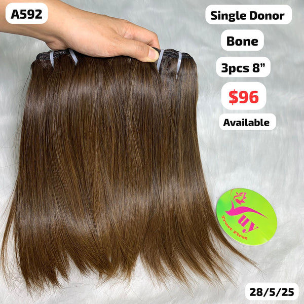 3pcs 8" Bone straight single donor hair (A592)