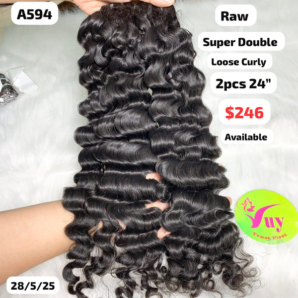 2pcs 24" Loose curly super double drawn raw hair (A594)