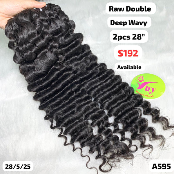 2pcs 28" Deep wave double drawn raw hair (A595)