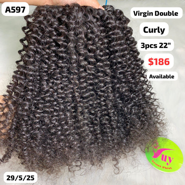 3pcs 22" Curly double drawn virgin hair (A597)