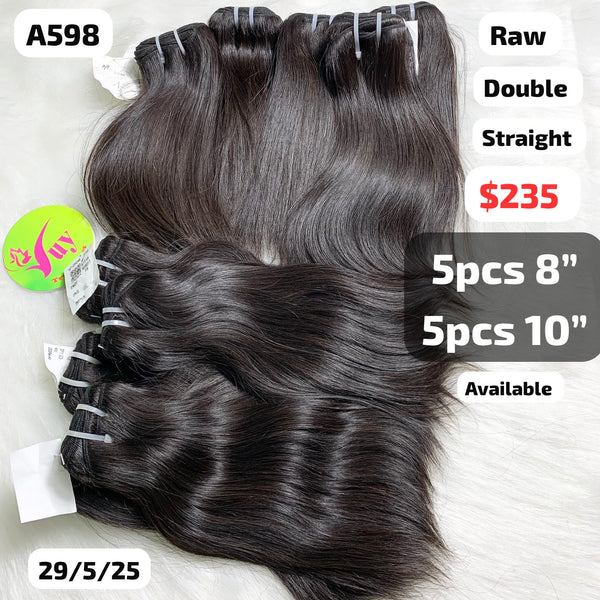 DEAL 10pcs Straight double drawn raw hair: 5pcs 8" and 5pcs 10" (A598)