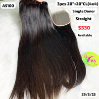 3pcs 20" and 20" 4x4 closure Straight single donor hair (A5100)