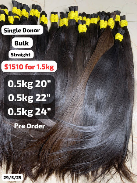 [PRE-ORDER] 15pcs Bulk straight single donor hair: 0.5kg 20" 0.5kg 22" 0.5kg 24"