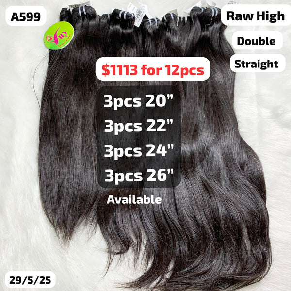 DEAL 12pcs Straight double drawn raw hair high quality: 3pcs 20" 3pcs 22" 3pcs 24" and 3pcs 26" (A599)
