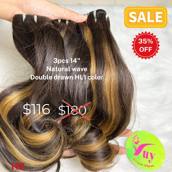 3pcs 14" Natural wave double drawn HL1 color hair (H2)