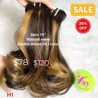 2pcs 14" Natural wave double drawn HL1 color hair (H1)