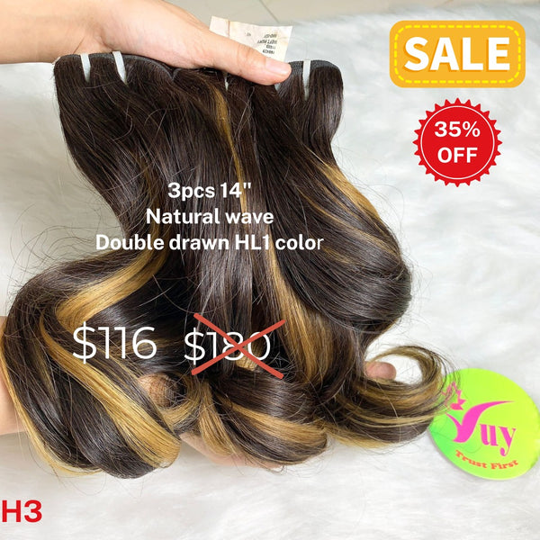 3pcs 14" Natural wave double drawn HL1 color hair (H3)