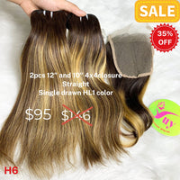 2pcs 12" and 10" 4x4 closure Straight single drawn HL1 color hair (H6)