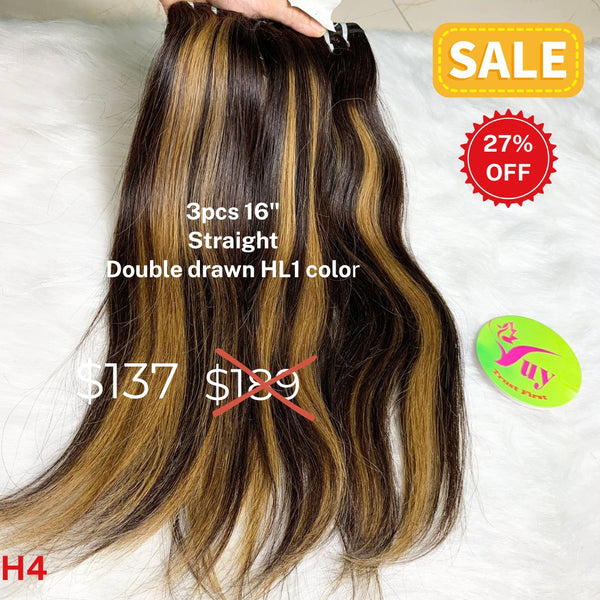 3pcs 16" straight double drawn HL1 color hair (H4)