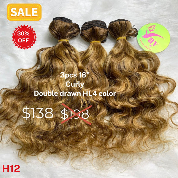 3pcs 16" curly double drawn HL4 color hair (H12)