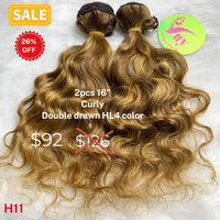2pcs 16" curly double drawn HL4 color hair (H11)