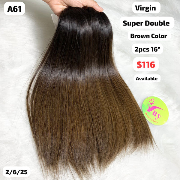 2pcs 16" Straight super double drawn brown color virgin hair (A61)
