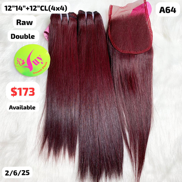 12"14" and 12" 4x4 closure straight double drawn raw hair (A64)
