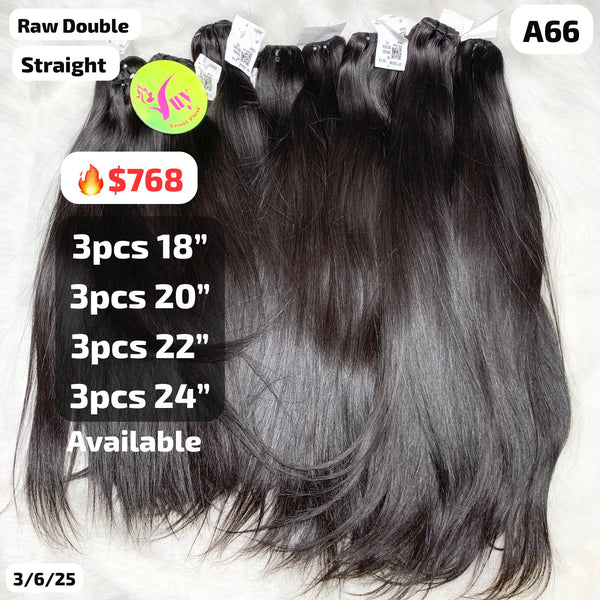 DEAL 12 bundles 18" to 24" straight double drawn raw hair (A66)