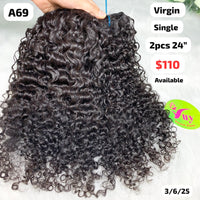 2pcs 24" Sun curly single drawn virgin hair (A69)