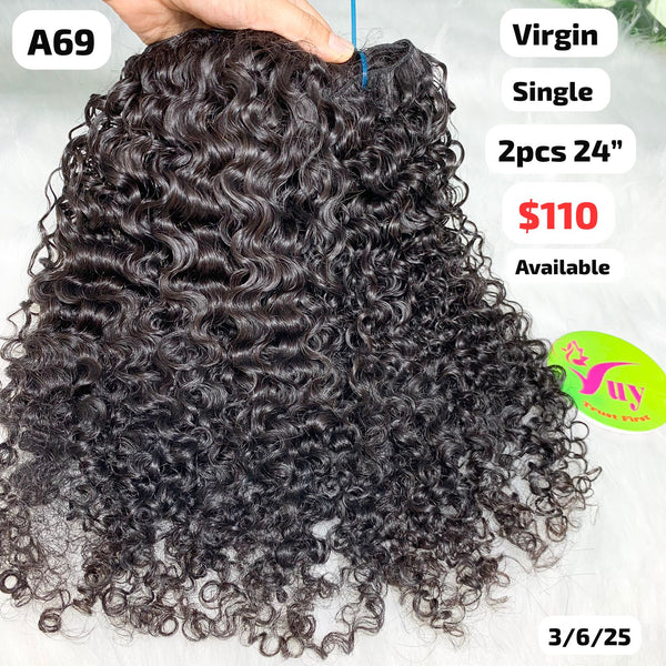 2pcs 24" Sun curly single drawn virgin hair (A69)