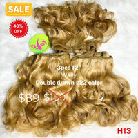 3pcs 12" Wavy double drawn #22 color hair (H13)