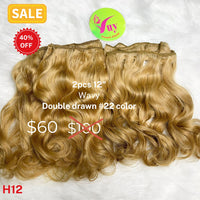 2pcs 12" Wavy double drawn #22 color hair (H12)