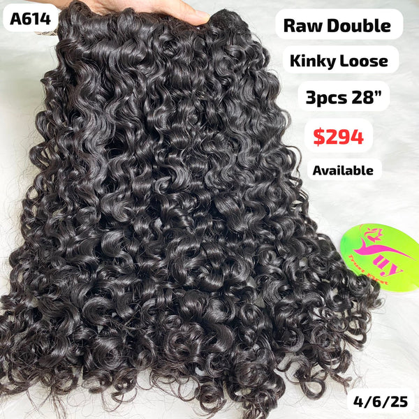 3pcs 28" Burmese kinky loose curly double drawn raw hair (A614)