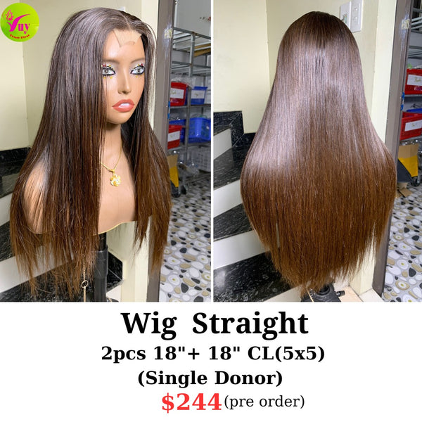 [PRE-ORDER] 18" 5x5 closure wig straight single donor hair (made from 2pcs 18" bundles and 18" 5x5 closure)