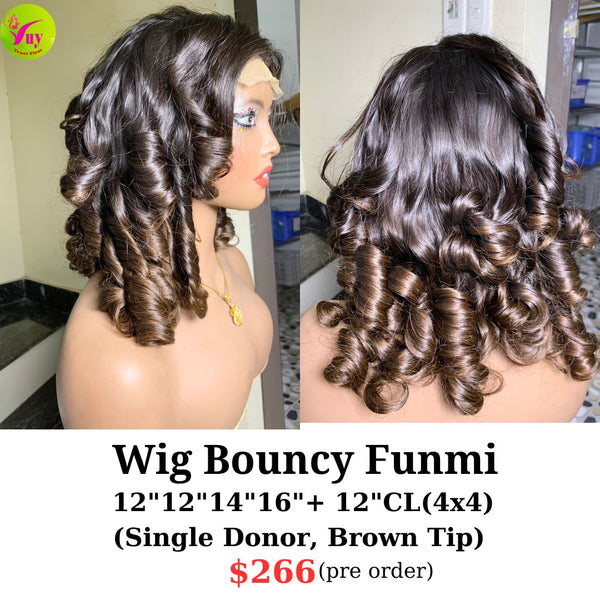 [PRE-ORDER] 16" 4x4 closure wig bouncy funmi single donor hair (made from 12"12"14"16" bundles and 12" 4x4 closure)