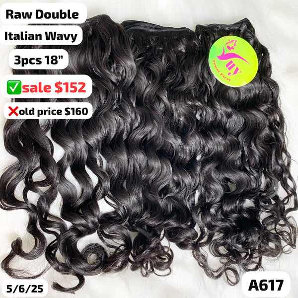 3pcs 18" Italian wave double drawn raw hair (A617)