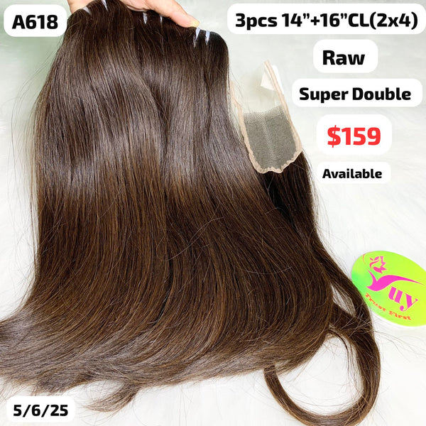 3pcs 14" and 16" 2x4 closure Straight super double drawn raw hair (A618)