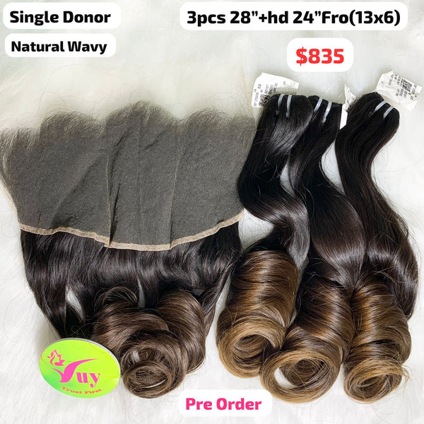 [PRE-ORDER] 3pcs 28" and 24" 13x6 HD frontal natural wave single donor hair