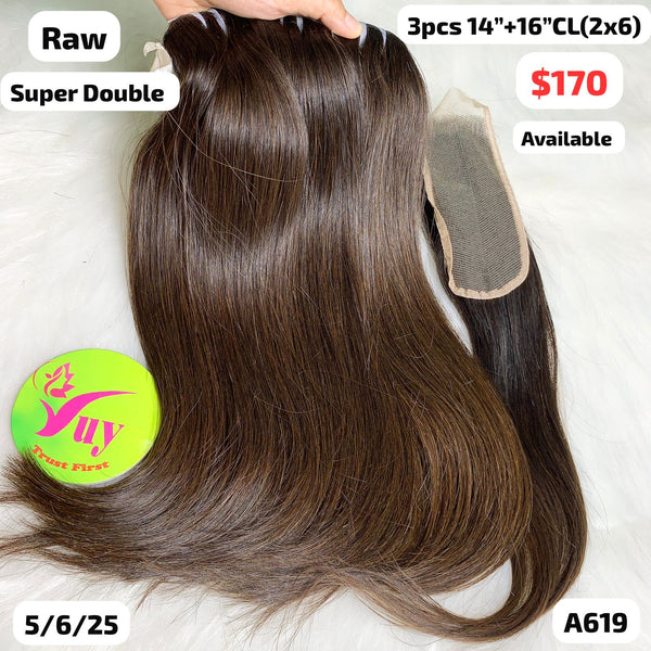 3pcs 14" and 16" 2x6 closure Straight super double drawn raw hair (A619)