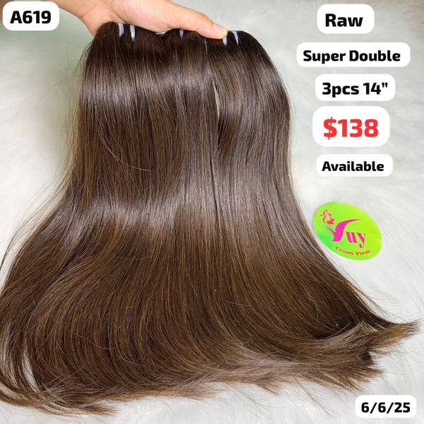 3pcs 14" Straight super double drawn raw hair (A619)