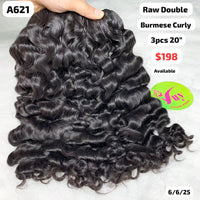 3pcs 20" Burmese curly double drawn raw hair (A621)